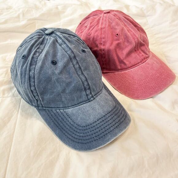 NWOT Vintage Washed Cotton Dad Hats Adjustable Baseball Caps Blue & Red - Picture 4 of 5